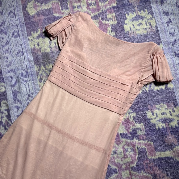 Anna Molinari Womens Mini Dress Ruffle Pleated Short Sleeve Lace Lined in Peach - Picture 5 of 16